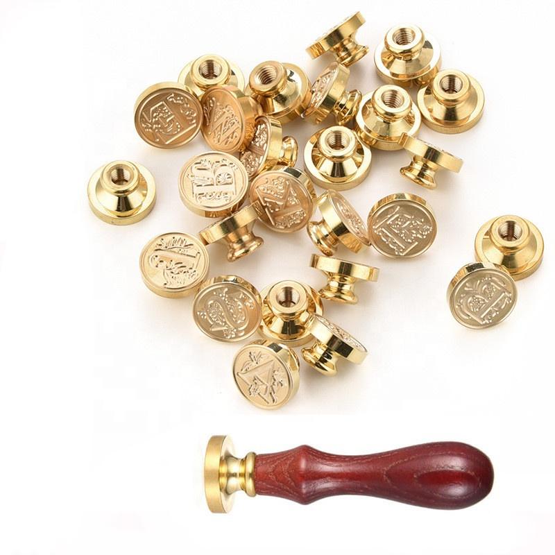 1Pcs Wooden Wax Sealing Stamp Handle Brass Head Retro Rosewood Handle Wax Seal Copper Head for Scrapbooking Envelope Seal Gifts