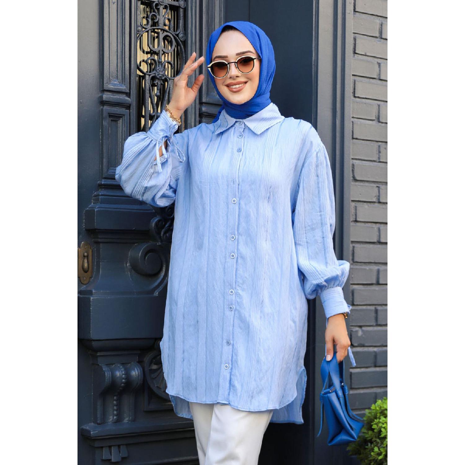 

Buttoned Blue Hijab Tunic 10510m 44