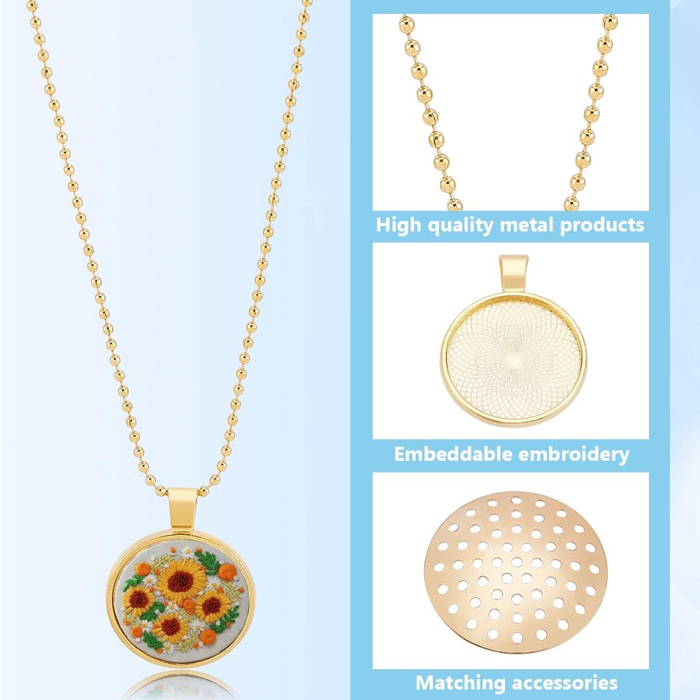 FREEBLOSS 12 Set Round Bezel Pendant Trays Necklace Pendant Blank Frame for Embroidery Round Pendant Tray Charm DIY Jewelry Making Kit for Necklace