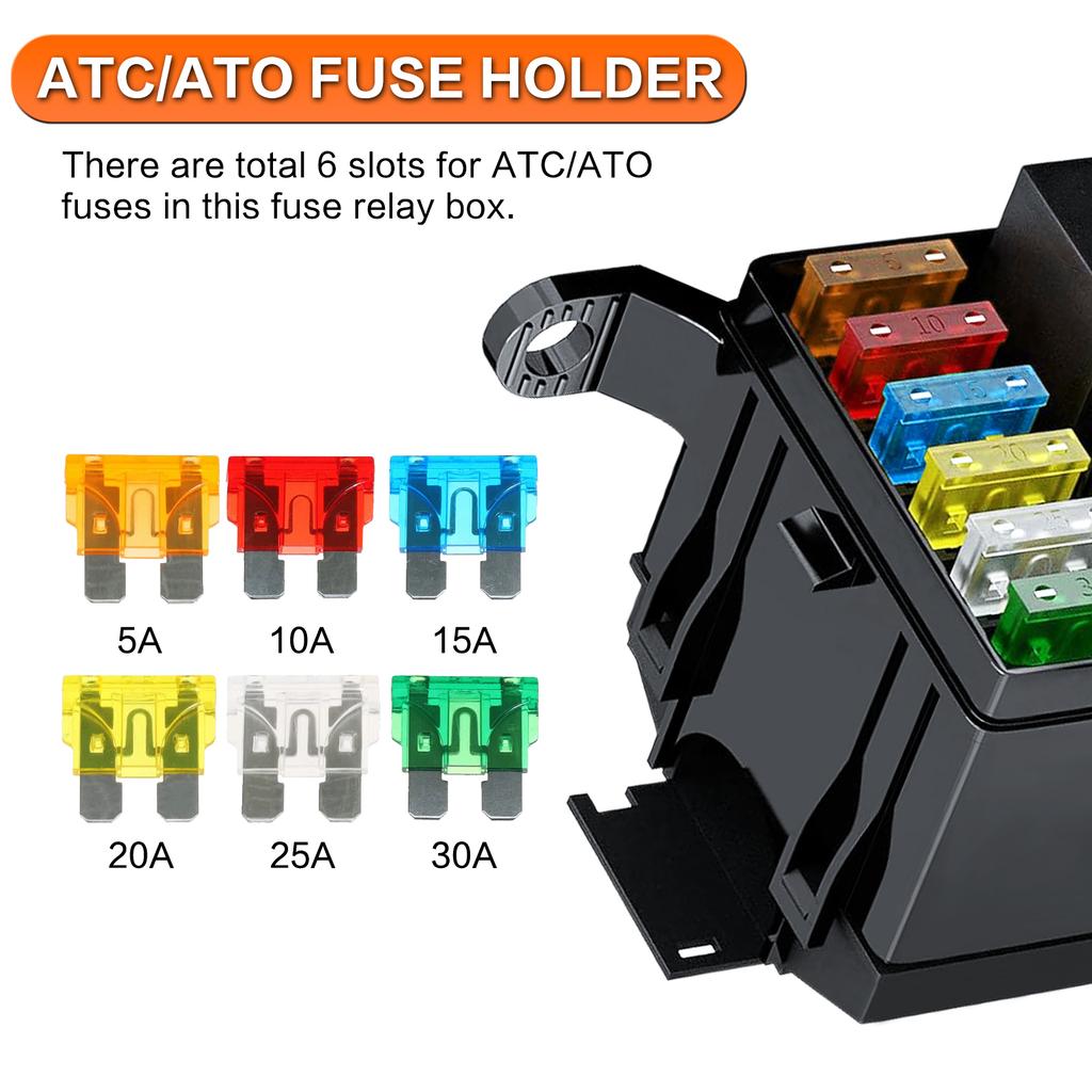 12V Relay Box with Waterproof Relay Fuse Block with 5x5pin JD1914 and 1x4pin RTT7121 Relay 6x ATC/ATO Blades Fuse for Car Truck
