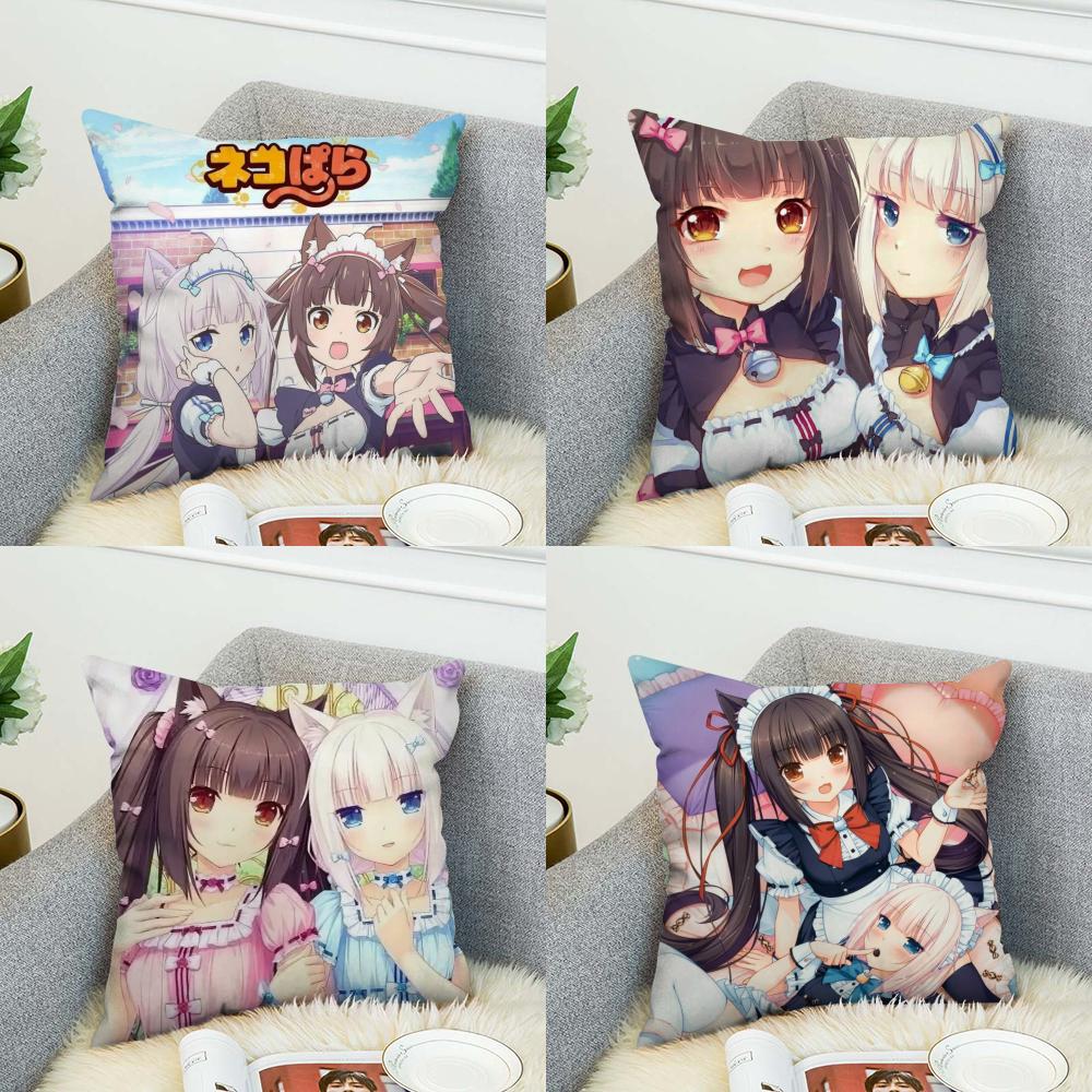 NekoPara Pillow Case For Car Sofa Decorative Home Doublesided Print Plush Square Throw Pillow Cushion Cover