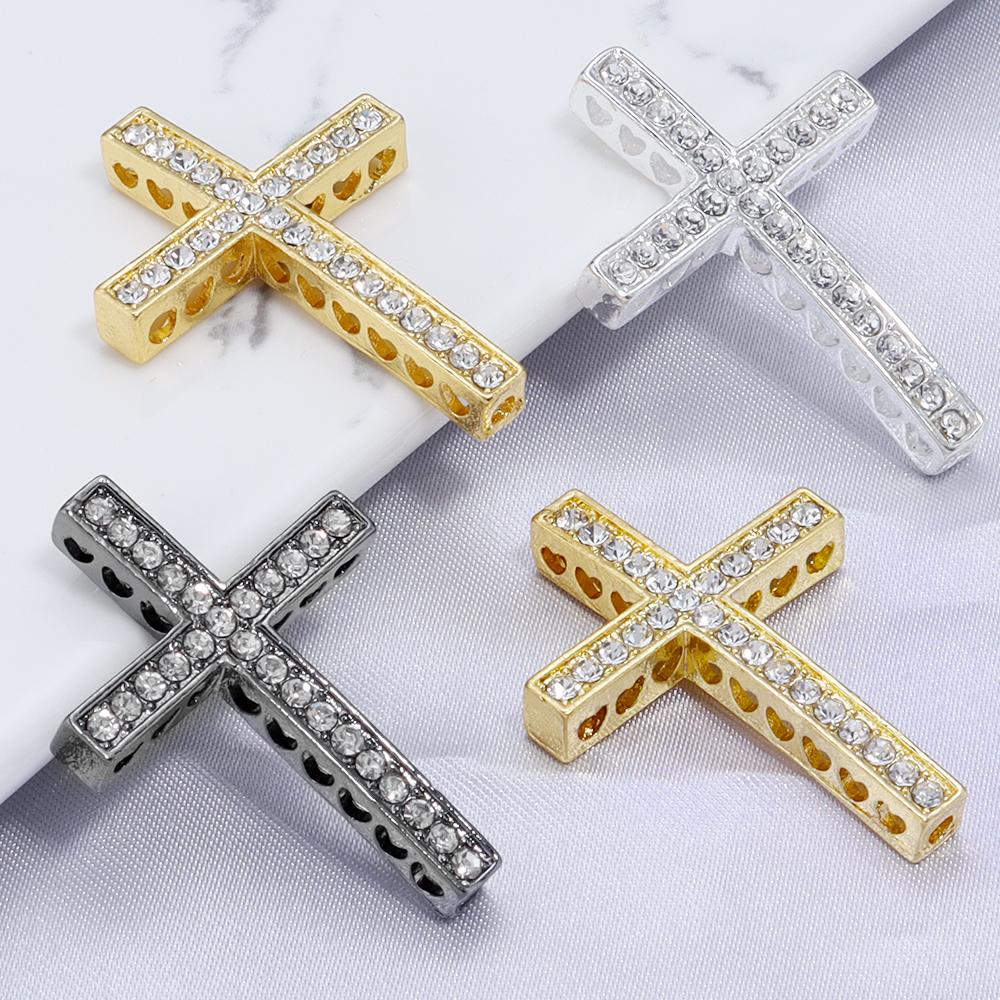 5pcs Rhinestone Sideway Cross Charms Gold/Silver/Gun Black Color Pendant for Jewelry Making DIY Bracelet Necklace Accessories
