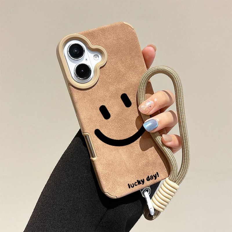 Smile Printed Leather Case + Lanyard Protective Shell Soft Silicone Case for iPhone