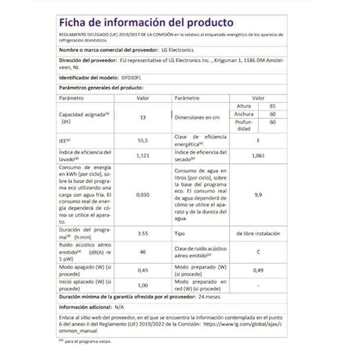 Dishwasher - LG - DF030FL - 60 Cm - Multicolor - Freestanding