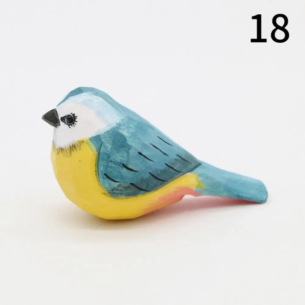 Creative Cute Wood Carving Bird Mini Carving Small Bird Ornament Handmade Painting Wooden Bird Figurine Tabletop