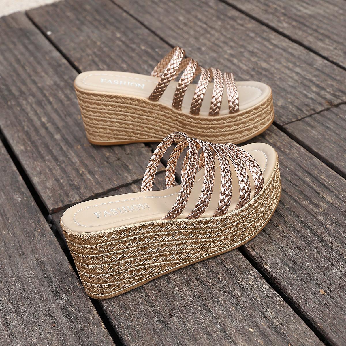

Plus Size Shoes for Women 35-42 Summer Fashion Women Slip on Platform Wedge Non-slip Sandals Casual Women Beach Slippers 42 шампанського