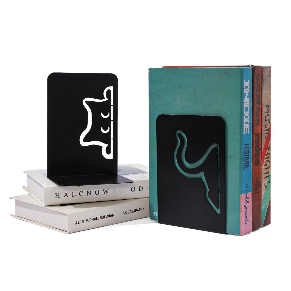 Cute Cat Hollow Out Metal Bookends Cartoon Hollow Book Shelf, Holiday Decoration Storage Stand, Christmas Valentine's Day Gift