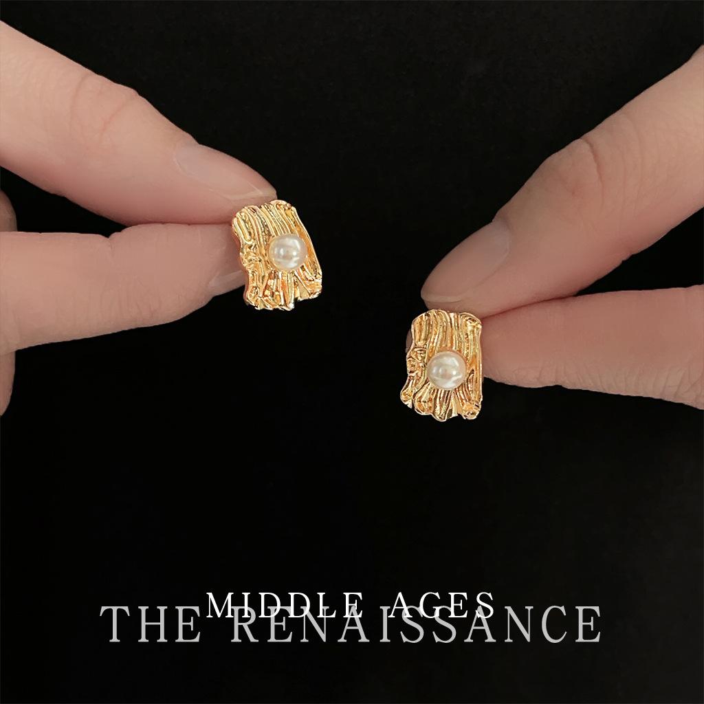 Текстурные жемчужные серьги нерегулярные ретро литературные серьги-пусеты линейные геометрические серьги