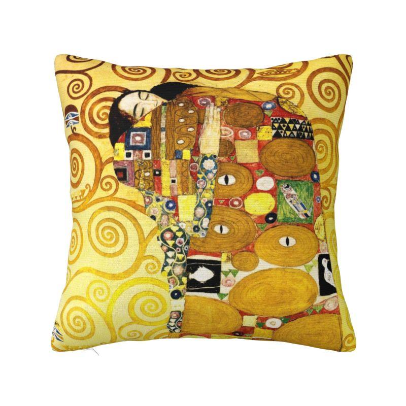Modern The Kiss By Gustav Klimt Sofa Cushion Cover Polyester Painting Art Throw Pillow Case for Living Room