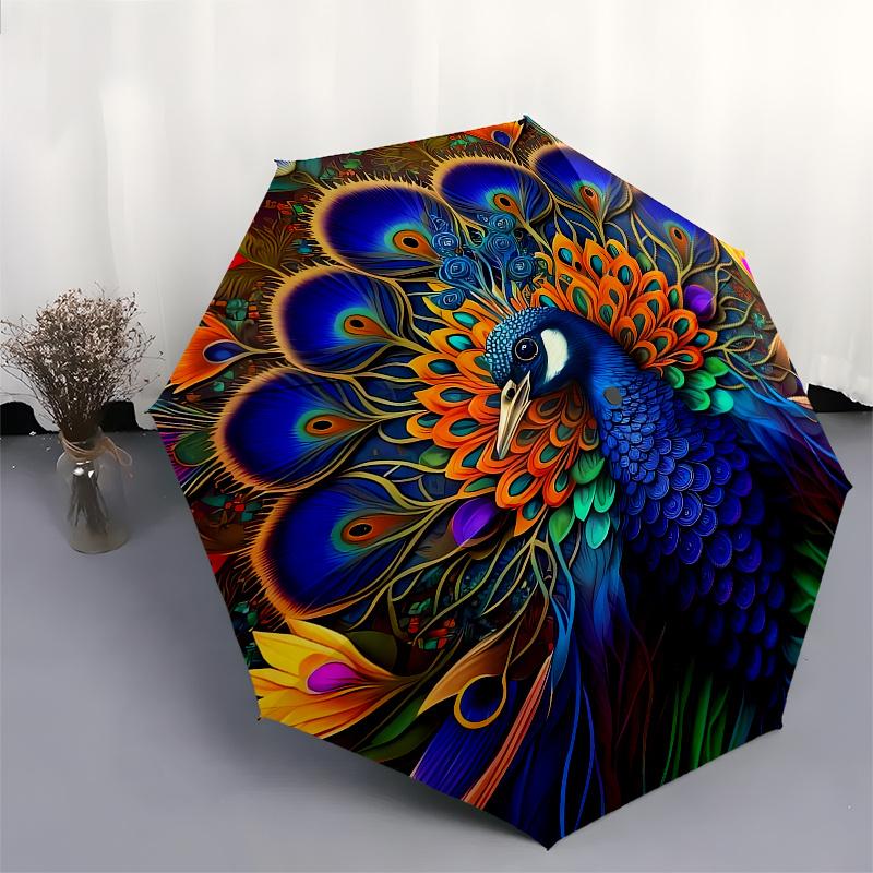 Colorful Peacock Feather Mandala Wall Art DecorUmbrellaPortable 3-Fold Compact Umbrella for Men & Women Gift