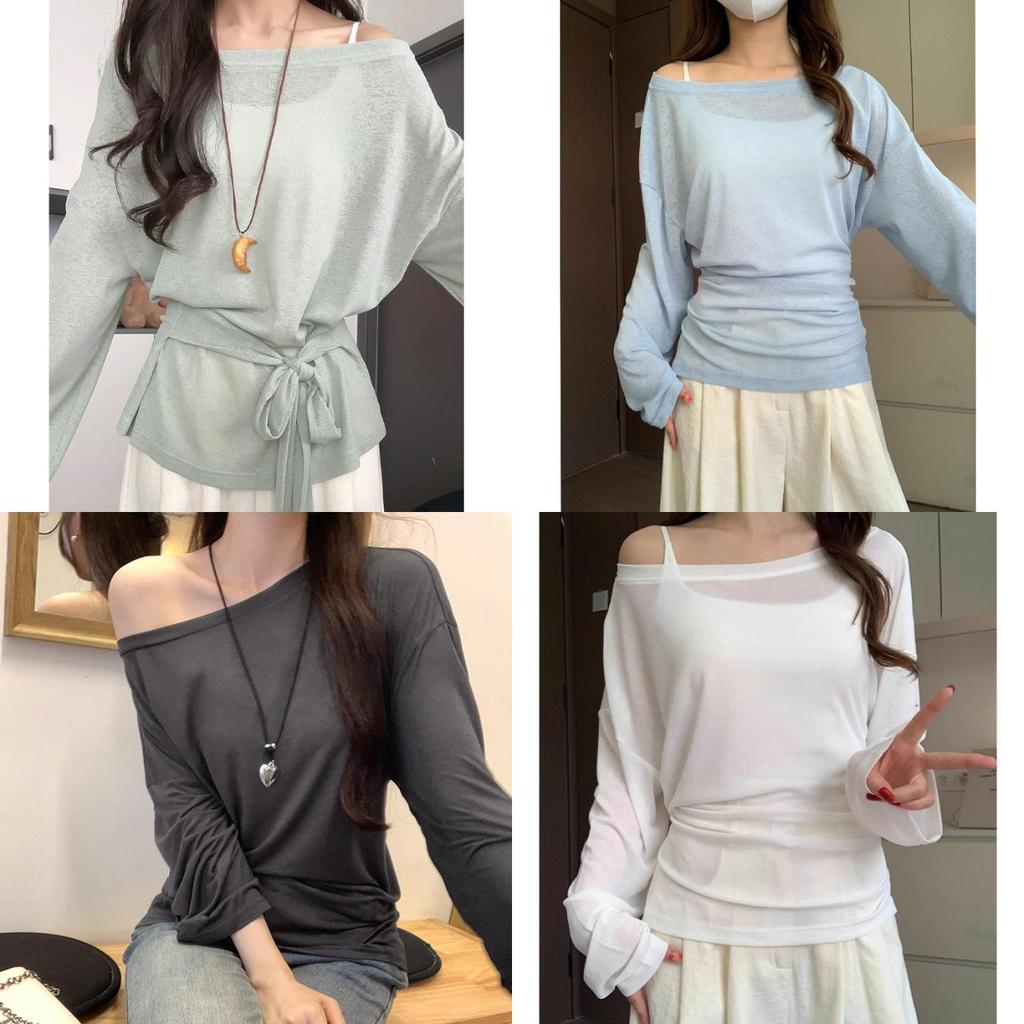 Womens Summer Long Sleeve T Shirt With Tie Waist And Sun Protection For Casual Wear