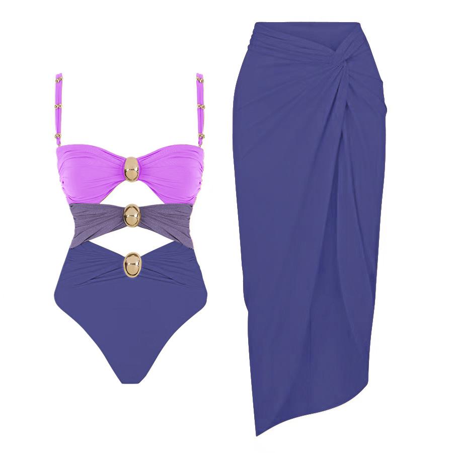 2025 European Gold-Plated Cutout One-Piece Swimsuit for Women - Color Block Design