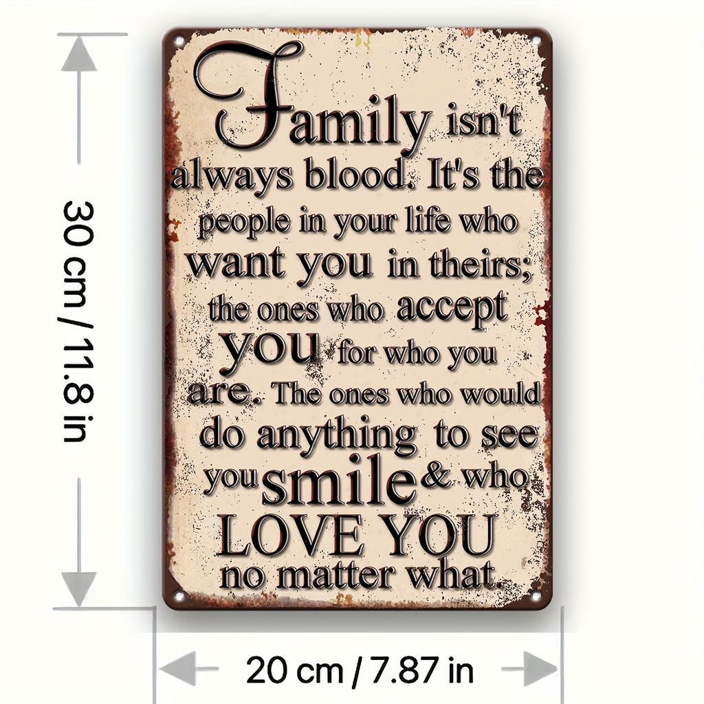 La Familia No Siempre Es de Sangre Letrero Metálico Vintage xcm Rústico Cita Inspiradora Arte de Pared Hogar Familia Amor Decoración Regalo