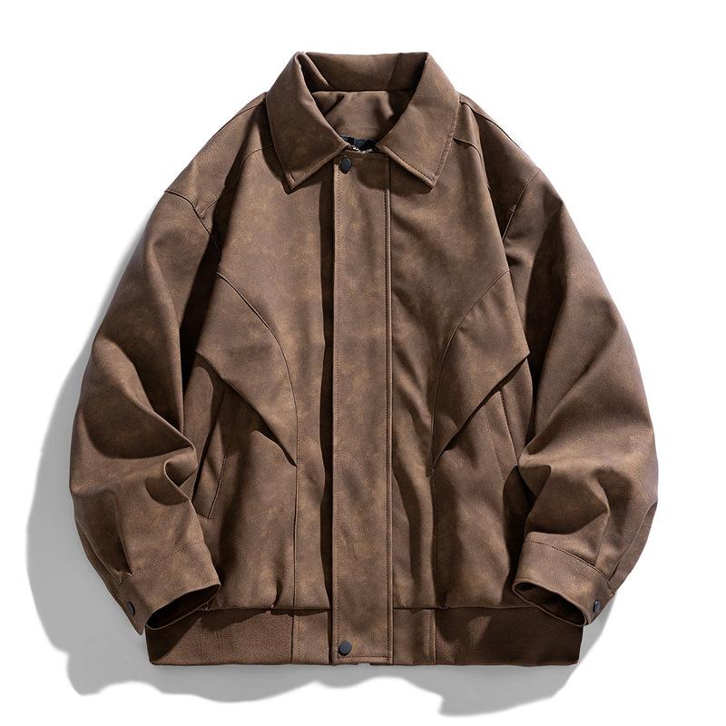 

Новая свободная кожаная куртка мужская кожаная куртка ретро повседневная мужская куртка-авиатор короткая куртка из ПУ кожи мужская 3XL темно-коричневого