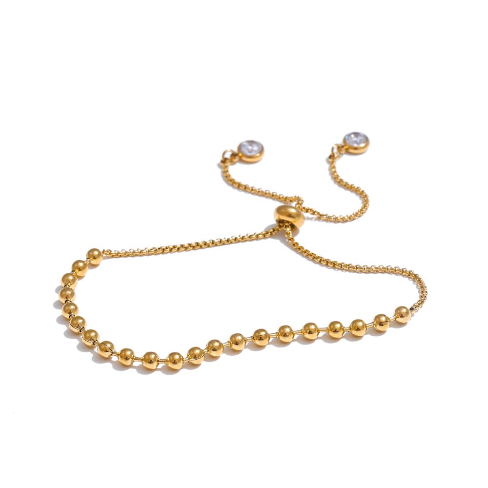 

Yhpup Stainless Steel Beads Chain Adjustable Necklace Bracelet Bangle Gold Silver Color Zirconia Popular Jewellery