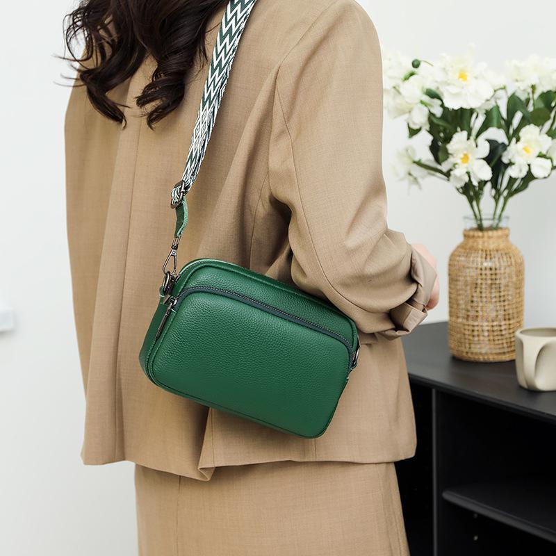 Women's Genuine Leather Lychee Pattern Shoulder Crossbody Bag - Versatile Small Square Design