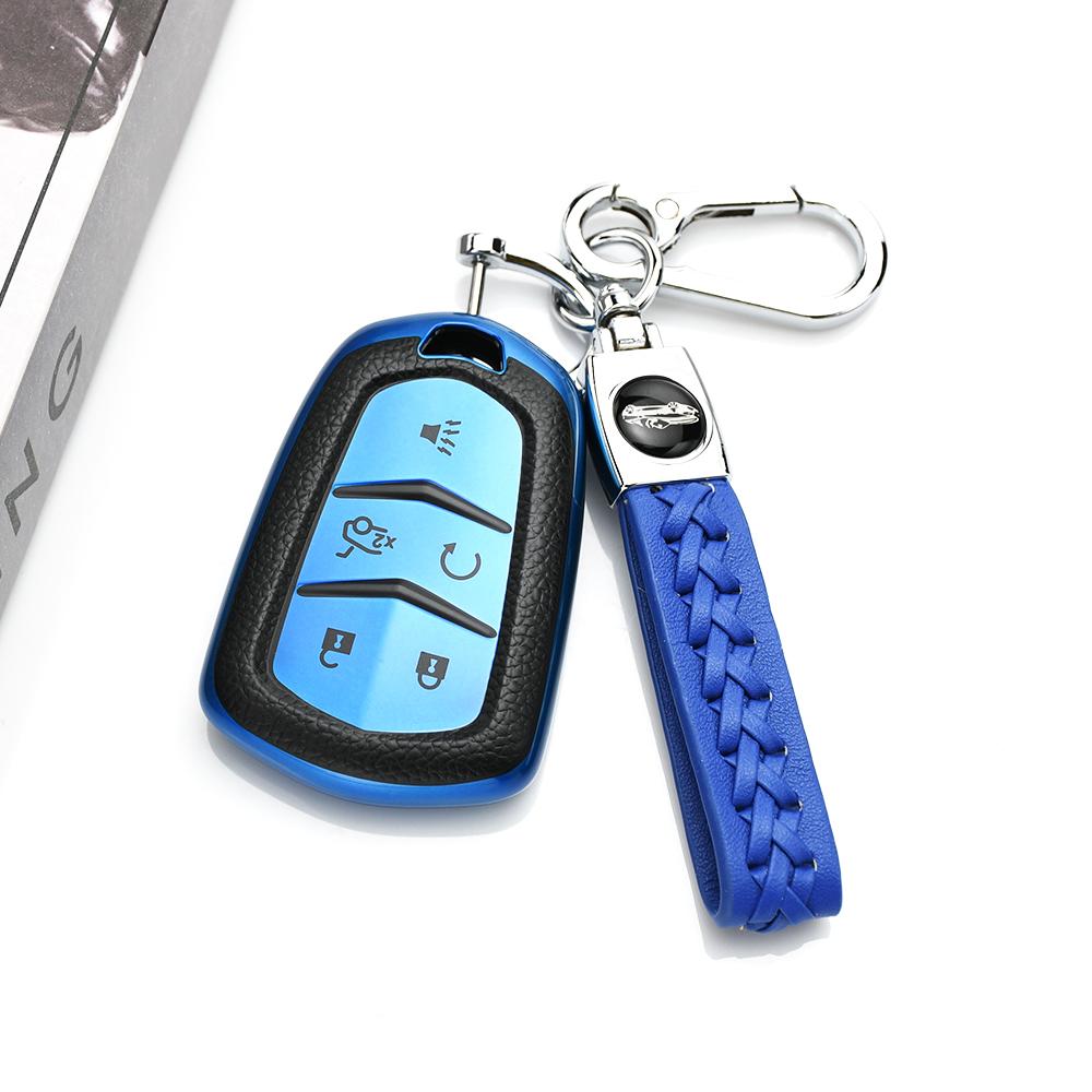 Tpu Leather Auto Car Smart Key Cover Case For Cadillac Escalade Esv Srx Sts Xts Elr Ats Ct6 Cts Dts Xt5 Keyless Fob Bag Keychain