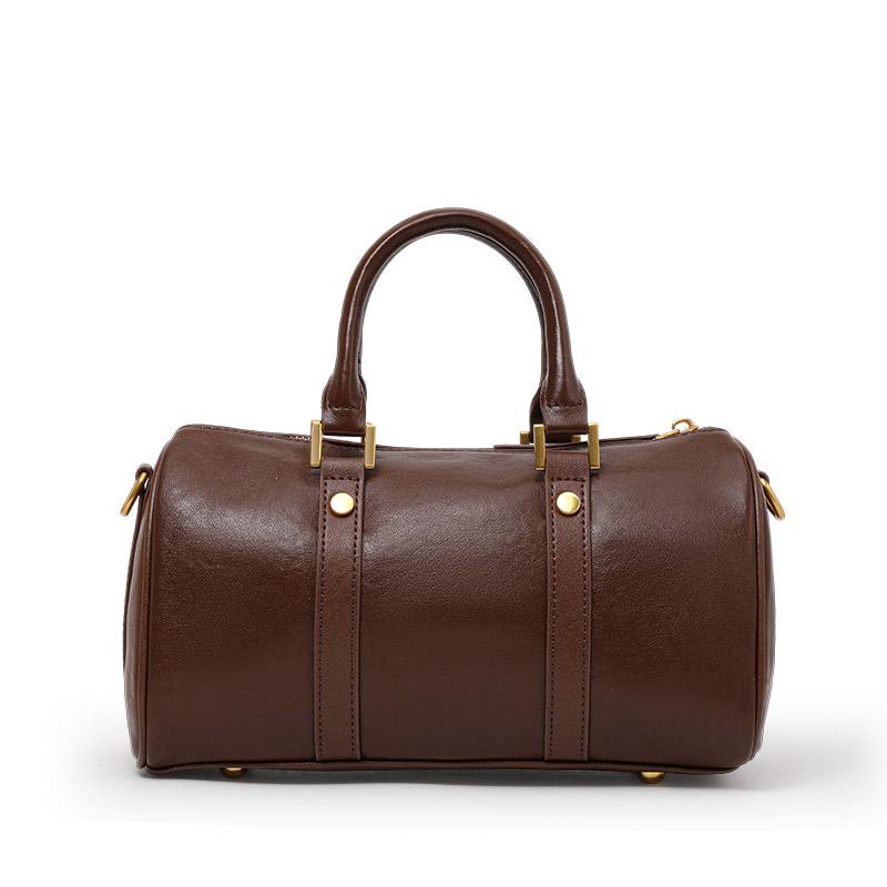 European and American retro leather portable Boston women's bag vegetable tanned cowhide messenger pillow bag classic versatile