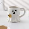 Roztomilé hrnčeky z bieleho porcelánu s tematikou ghúlov, odolná keramika, ideálne na halloweenske dekorácie alebo do kancelárie