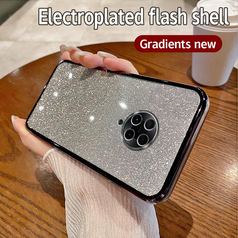 Carcasă pentru Xiaomi Poco M2 Pro, carcasă de telefon Xiaomi Poco M2Pro, sclipici strălucitor, placare cu silicon, lentilă pentru cameră, capac spate moale