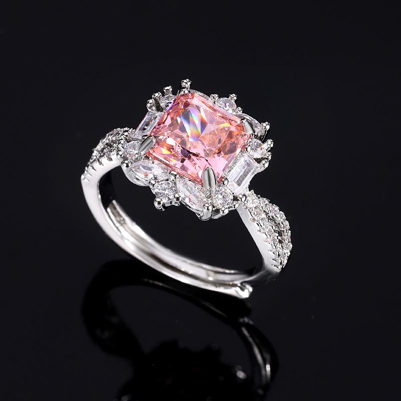 Stylish Full Zircon Shape Pink Ice Cut Premium for Ladies Luxurious High Quality Shiny AAA Ring Anniversary Gift