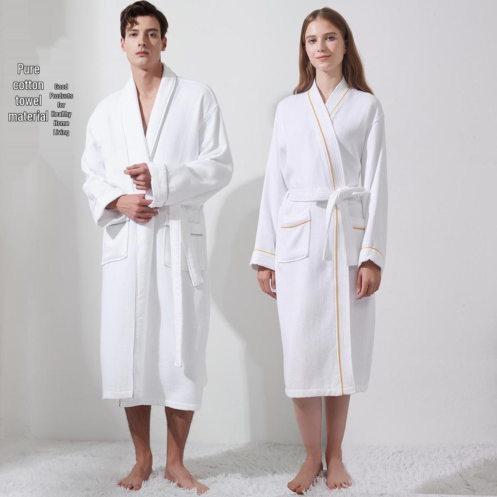 Luxury 5-Star Pure Cotton Bathrobe: Absorbent, Quick-Dry, Long Style for Men, Women, Couples, Suitable for All Seasons.