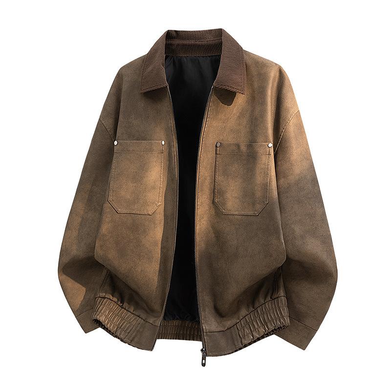 New lapel men's jacket solid color spring and autumn trendy men's versatile pu leather jacket suitable for brand two open