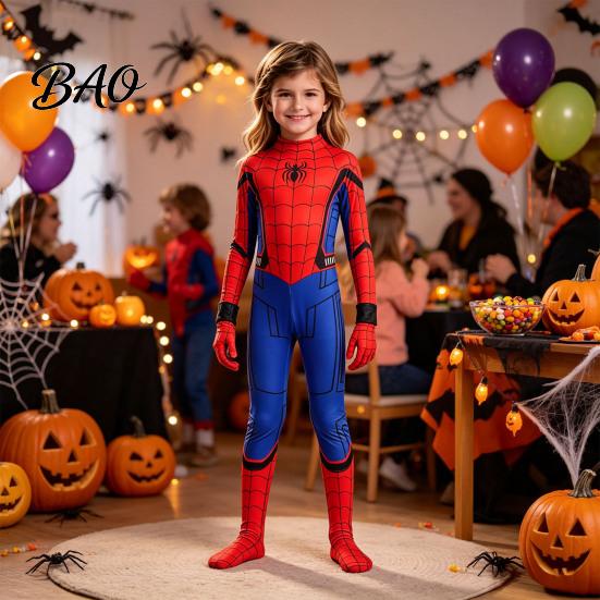 Character Fancy Dress Spider Hero Full Bodysuit with Mask, Coverage Zentai Costume for Spiderman Theme Suit Kids Adults, Stretchy Cosplay Outfit