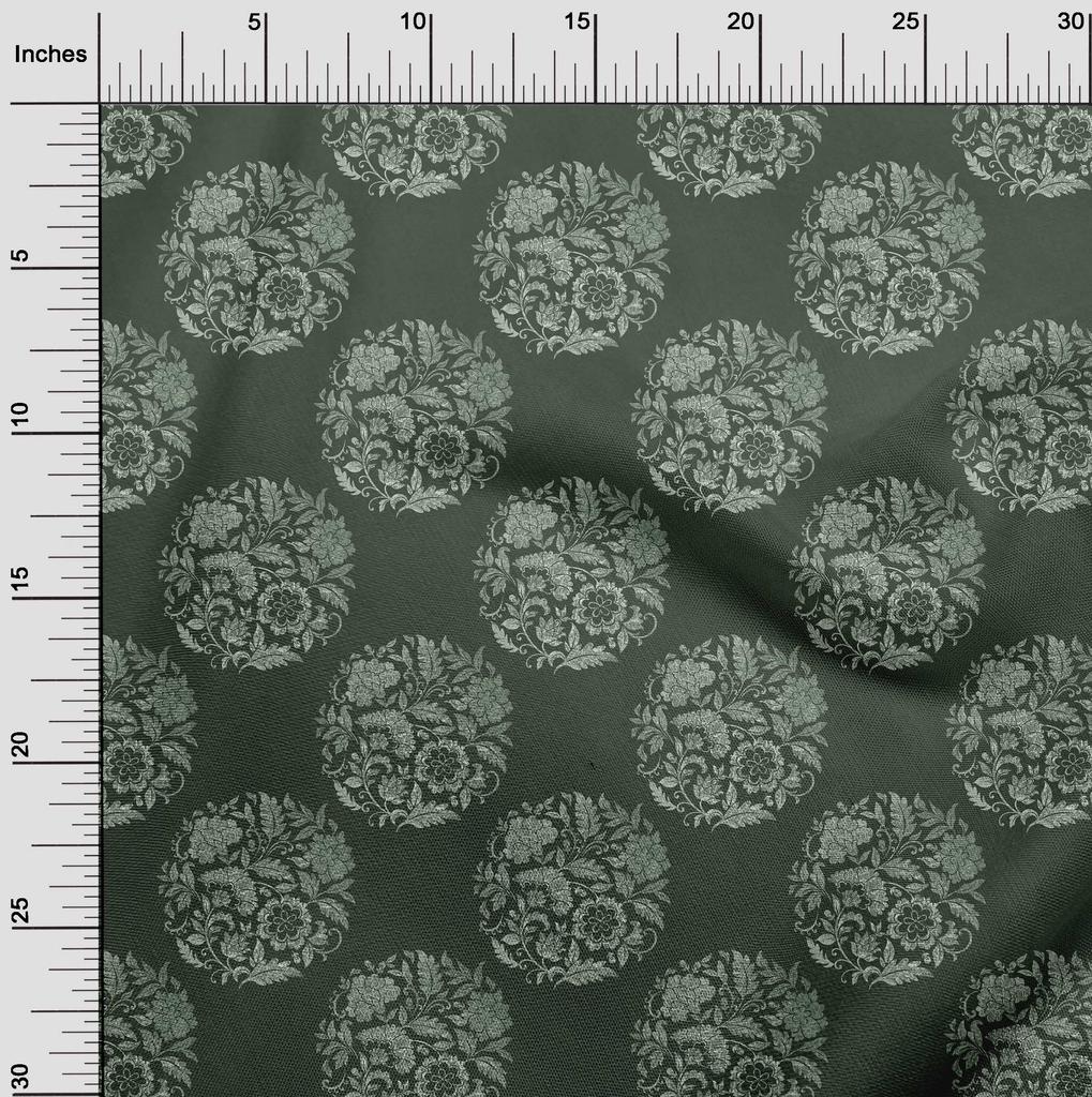 oneOone Cotton Poplin Dark Green Fabric Asian Batik Floral Craft Projects Decor Fabric Printed By The Yard 42 Inch