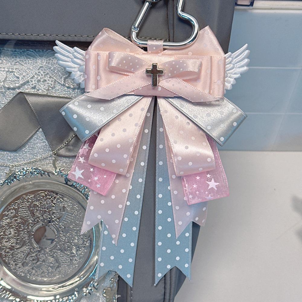 

DIY Handmade Itabag Decoration Keychain Cross Design Double Layer Ribbon Bag Pendant Kawaii Bow Design Anime Periphery розовый