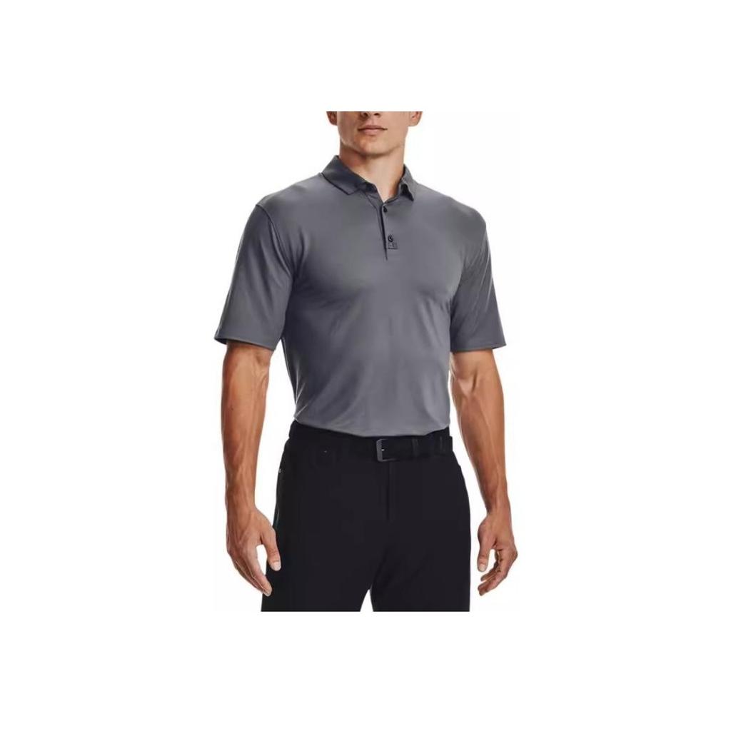 Under Armour Luxe Solid Slim-Fit Golf Polo Shirt Men Tops Grey 1370150-012
