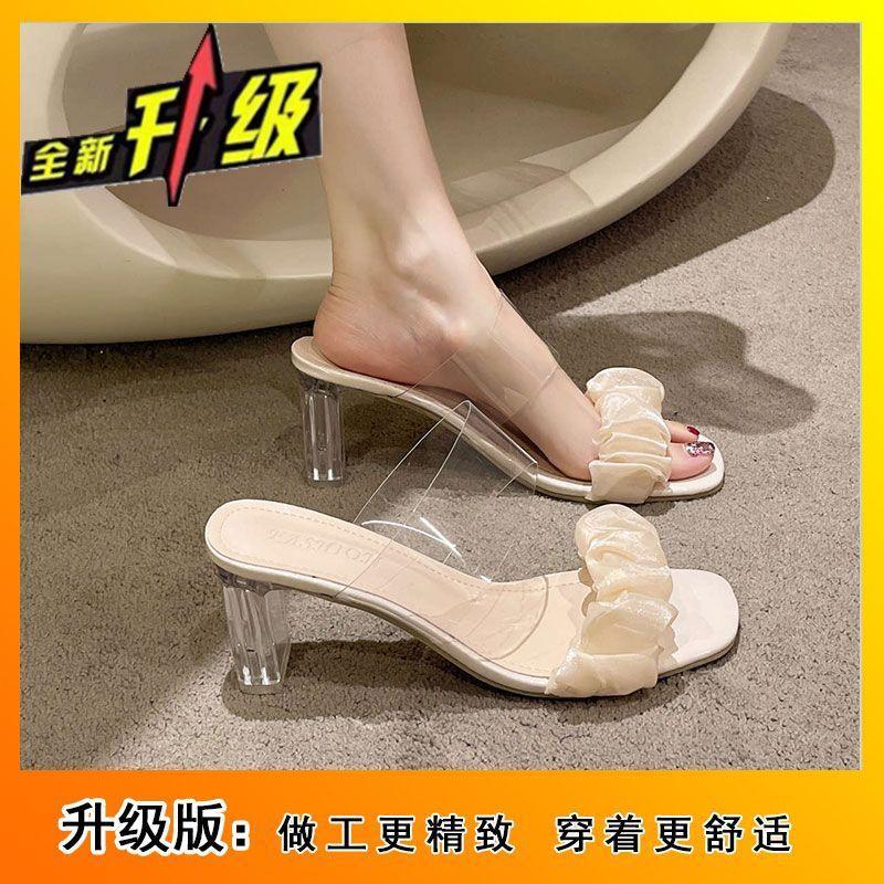 Transparent Crystal High Heels 2025 Autumn and Winter New Outer Wear Fairy Style French Niche Sandals Premium Cool Slippers