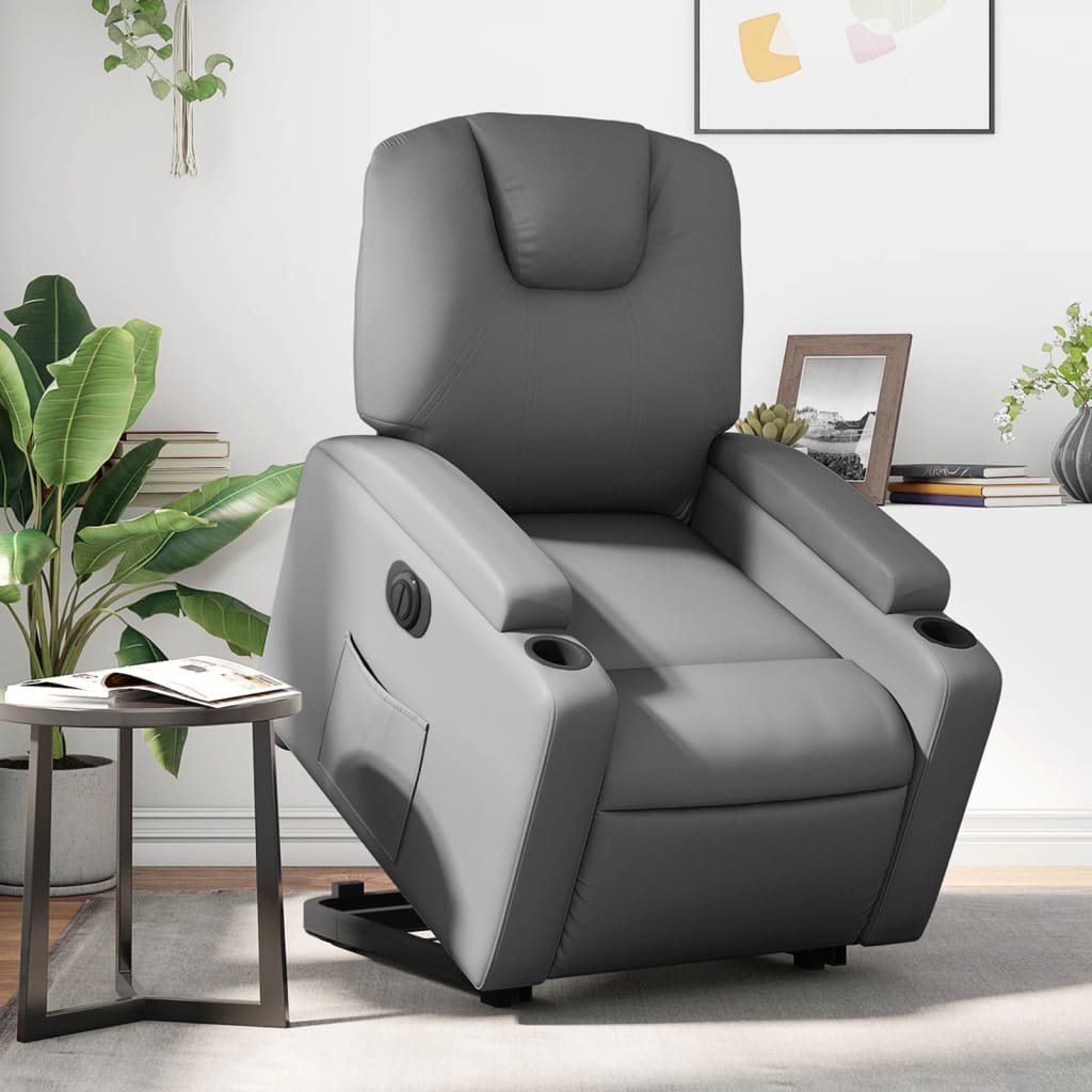 Electric Recliner Chair with Rising Function Gray Faux Leather