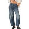 Women's Casual High Stretch Mid-Rise Jeans Low Waist Washed Wide Leg Shape Women Casual Baggy Mid Waist Denim Jeans