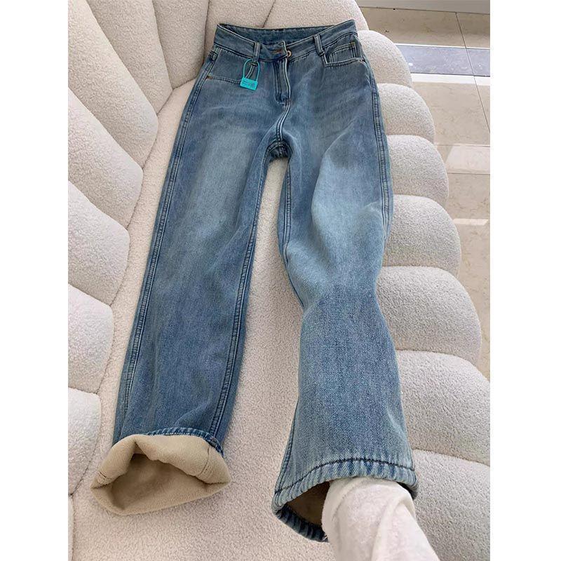 Korean Velvet-Lined High-Waist Slimming Jeans for Women - Autumn/Winter Bestseller
