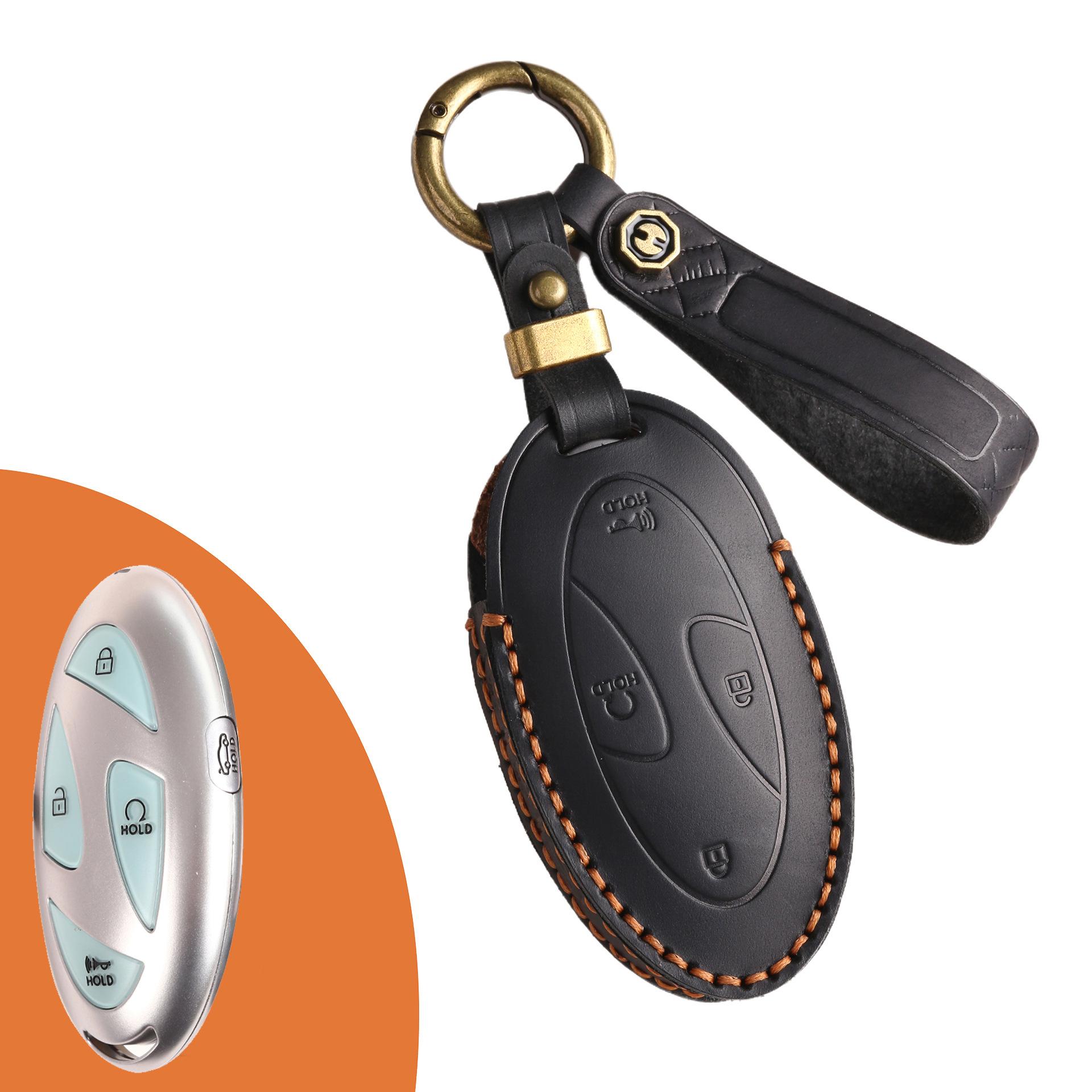 Cross-border special Korean Hyundai car key cover pure hand-stitched real cowhide high-end retro protective cover bag buckle