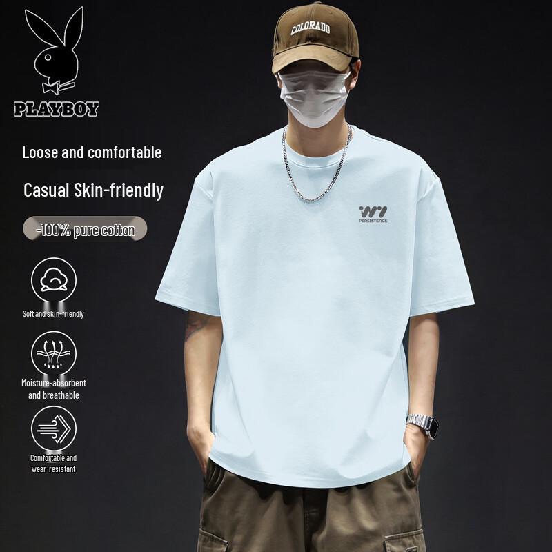 PLAYBOY Men's Loose Fit Pure Cotton Short Sleeve T-Shirt (2026 Collection)