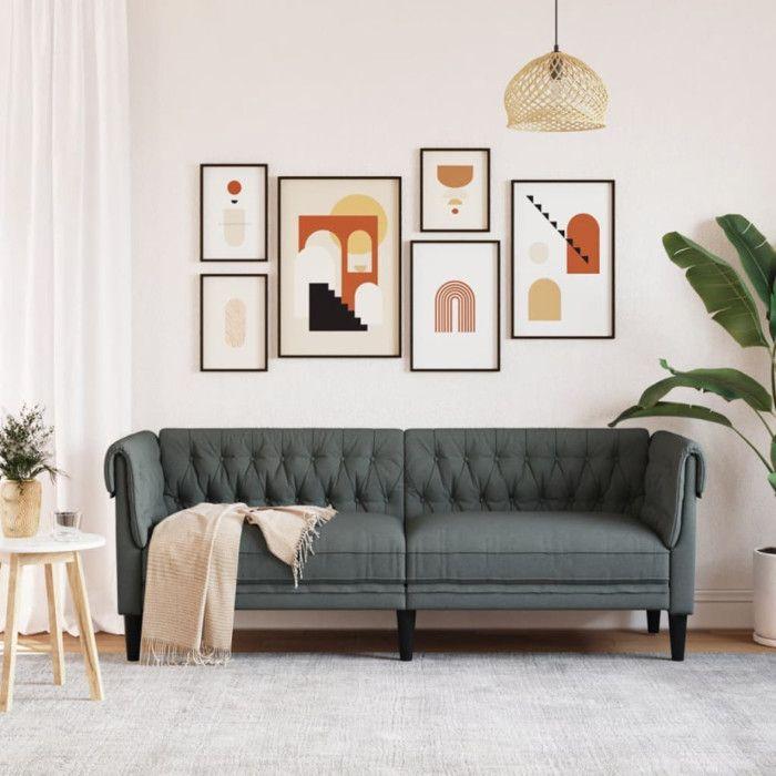 VidaXL Canapé Chesterfield 3 Places, Chaise avec Accoudoirs et Dossier, Siège avec Pieds, Fauteuil TV de Salon, Moderne, 372557