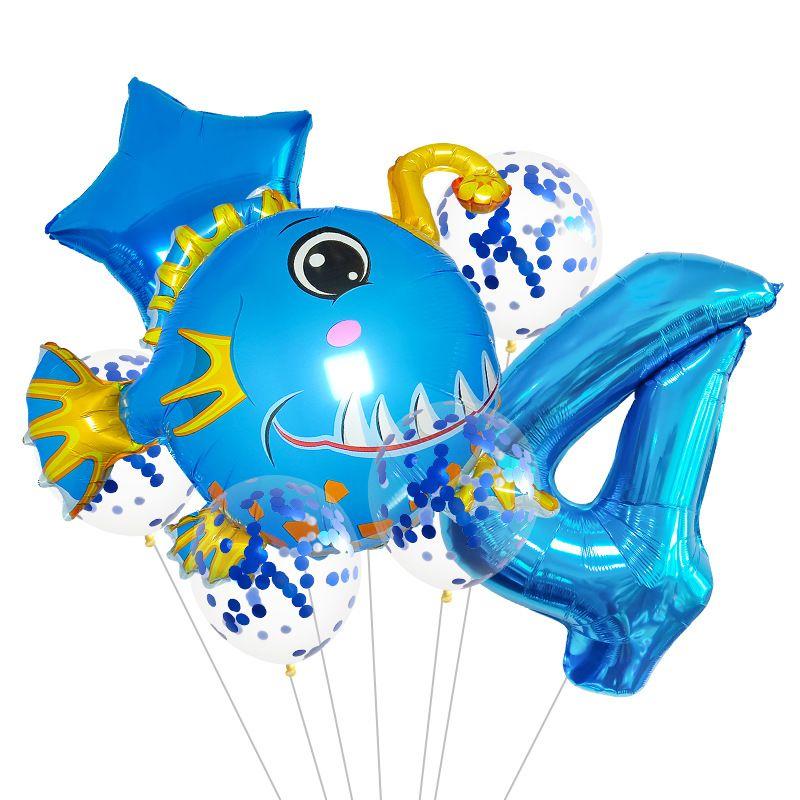 Ocean Theme Balloon Set Kids Birthday Number Balloon Decor
