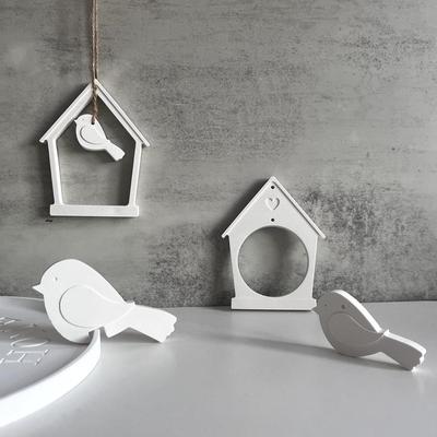 Haus mit Vogel Silikonform Haus Vogel Hängende Wanddekoration Gipsform Frühling Hohlherz Haus Wandkranz Gussform
