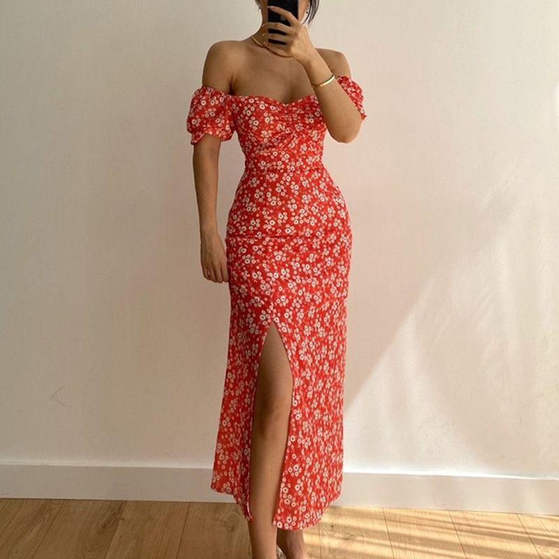 

2025 Fashion Sexy Blue Fragmented Flower Dress Floral Dress Red XL