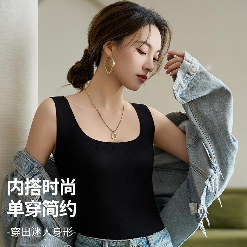 Summer Modal seamless sling vest for women with solid color anti-light backing inside, sling large size outside, bottoming shirt
