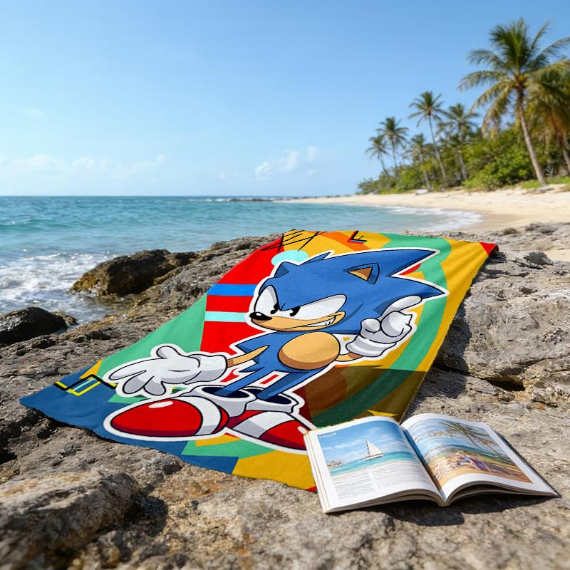 1pc Sonic1 Beach Towel, Beach and Seaside Swimming Pool Equipment, Fashion Pattern, Rectangular, Travel Essentials