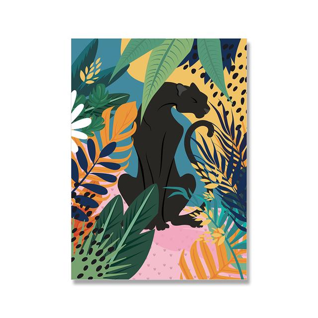 Lazy, Panther, Leopard, Giraffe, Jungle, Scandinavian Posters and Prints, Monster Leaves, Wall Paintings On Canvas, Paintings for the Living Room