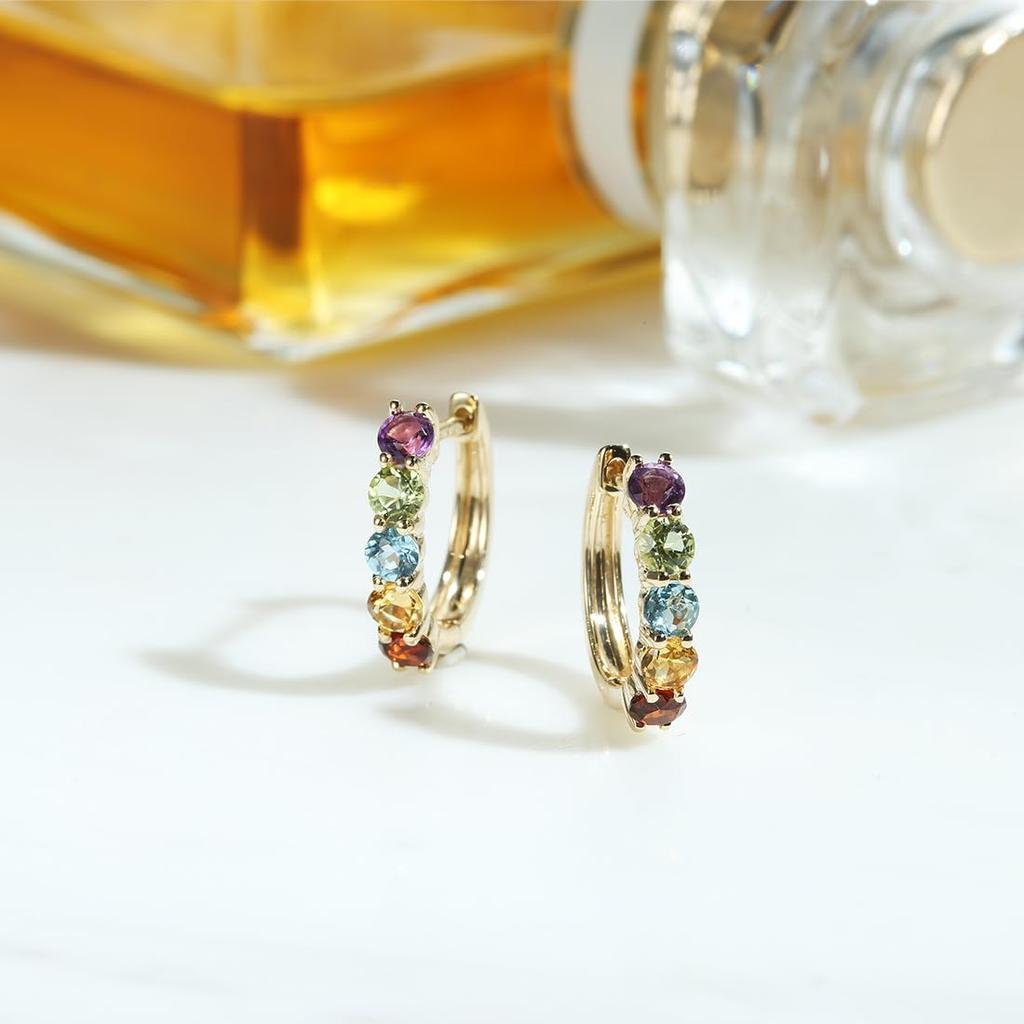 FANCIME 14K Gold Hoop Earrings with Natural and Perfect for both Perfect for and Gift wrapping Women's Garnet, Amethyst, Peridot, Citrine, Topaz.