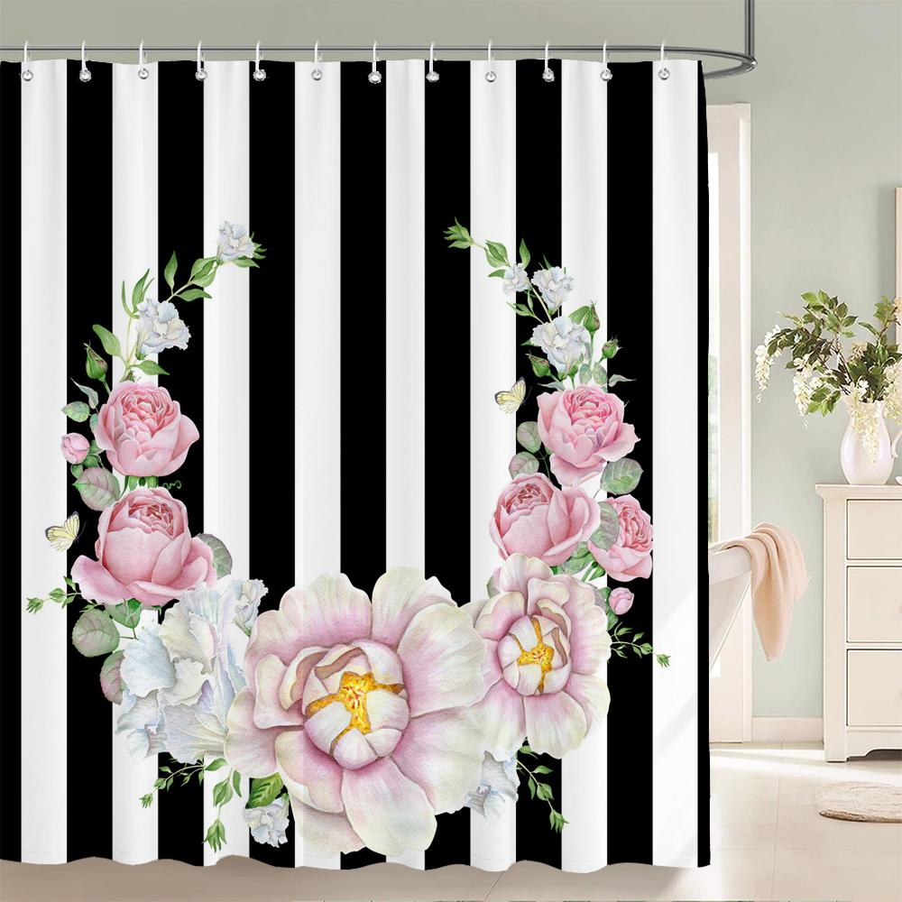 3d Printing Flowers Shower Curtains Bathroom Curtain Waterproof With Hooks Polyester Cloth 180x240cm Bath Home Decor Screen