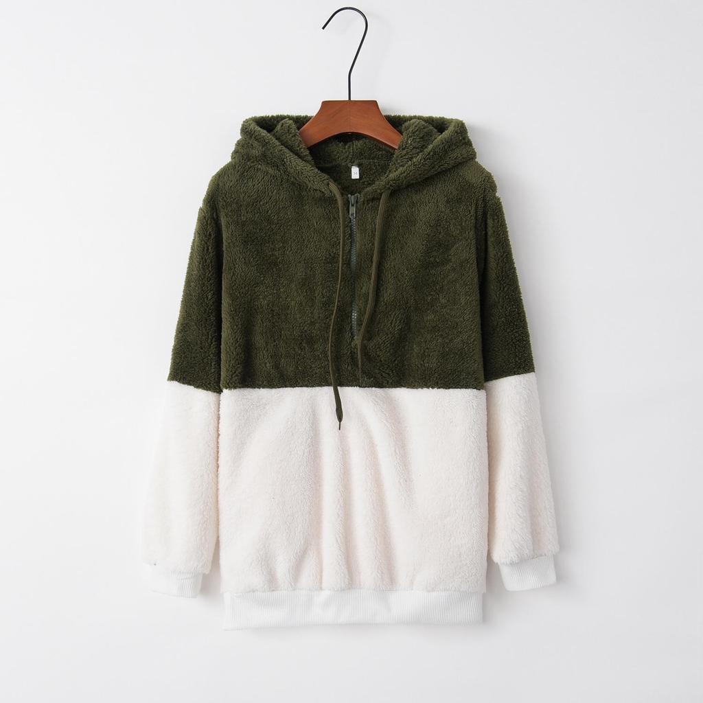 Autumn & Winter Hooded Fleece Jacket with Splicing Design