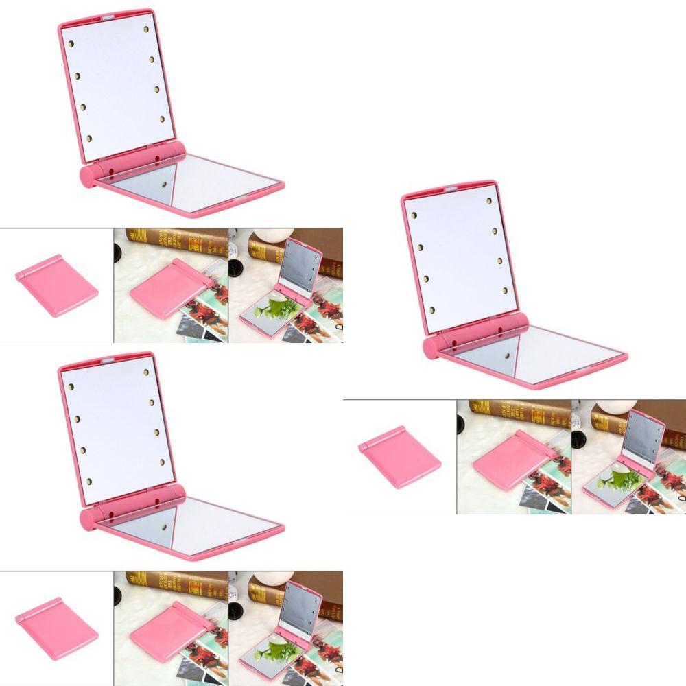 Makeup Portable Mini Cosmetic Folding Compact Pocket Mirror With 8 Led Lights