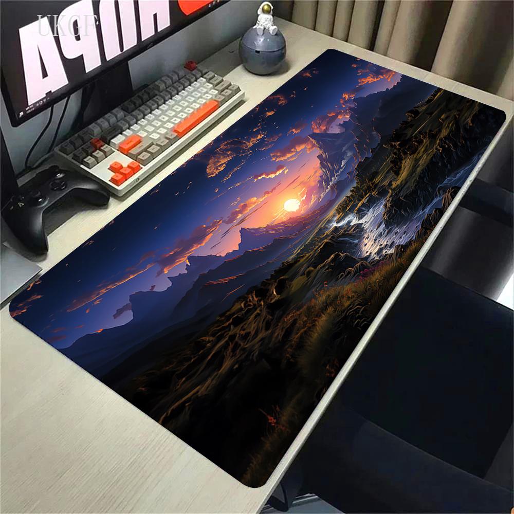 Alfombrilla de Ratón de Goma Impresión HD 900x400 Paisaje Montaña Atardecer Alfombrilla de Ratón Cartoon XXL Alfombrilla de Ratón Extendida Alfombra Antideslizante para PC
