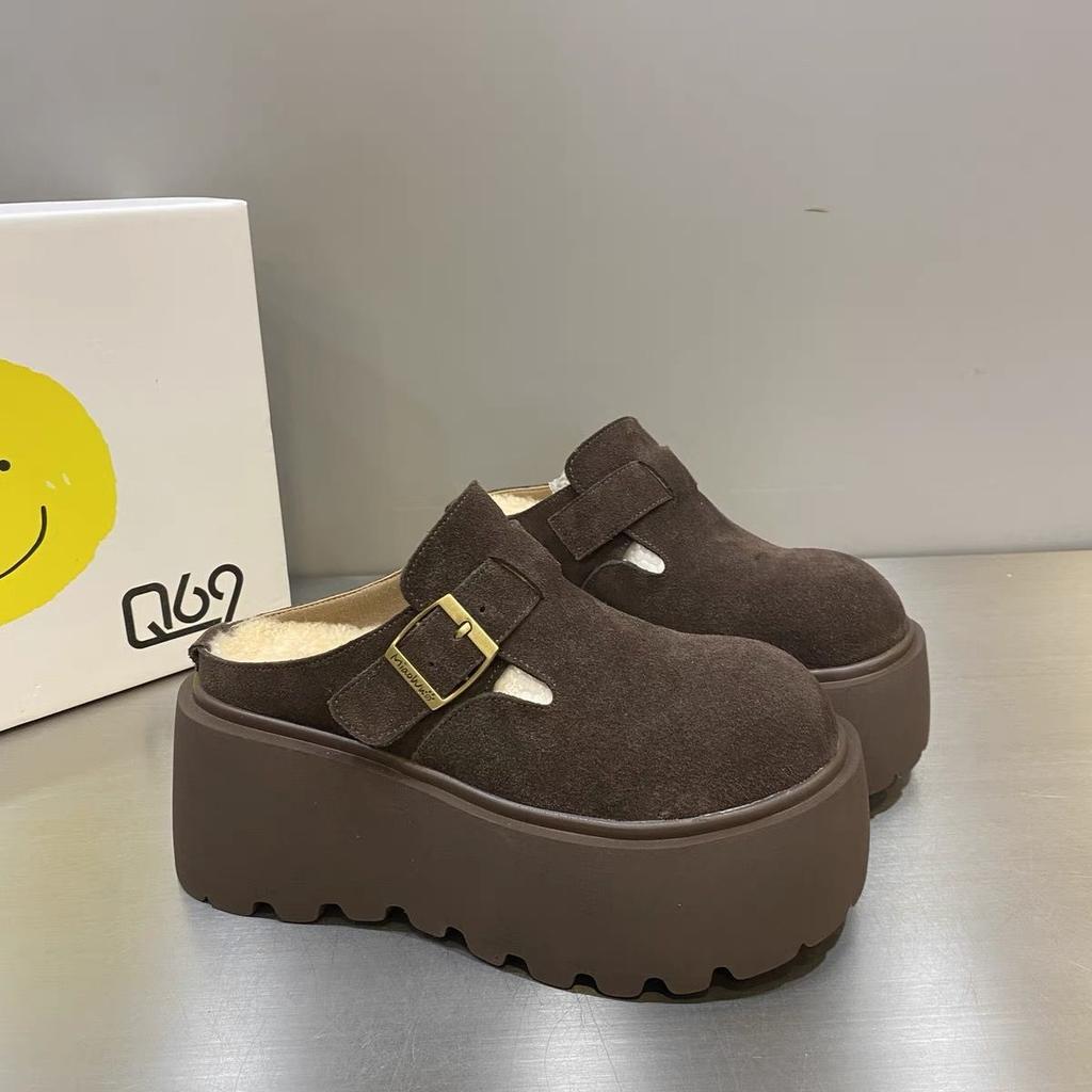 Małe buty Boken damskie buty matowa skóra pół kapcia 2024 torba głowa polarowe kapcie Muller super miękkie puszyste buty